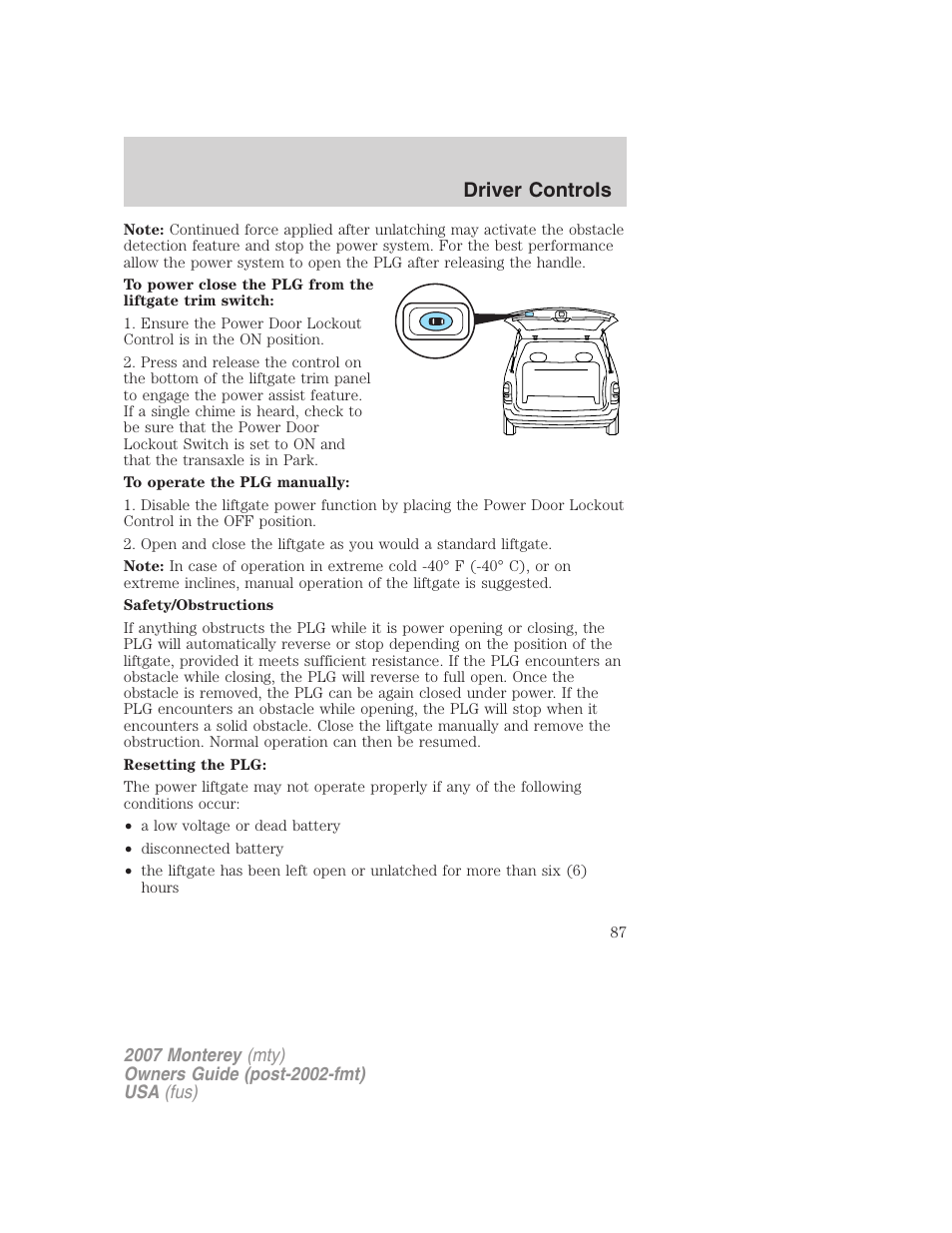 Driver controls | Mercury Mariner Hybrid 2007 User Manual | Page 87 / 312