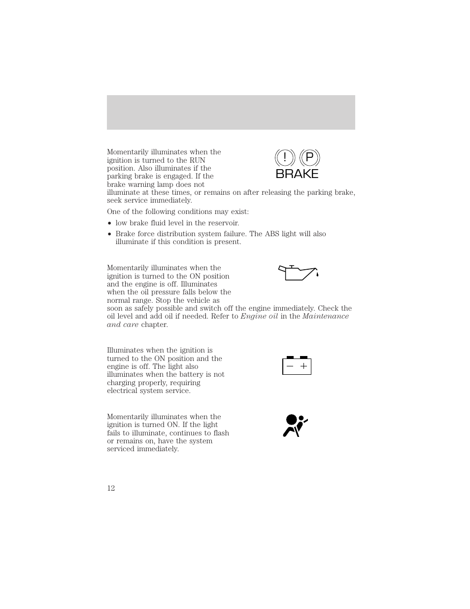 P! brake | Mercury Sable 2000 User Manual | Page 12 / 232