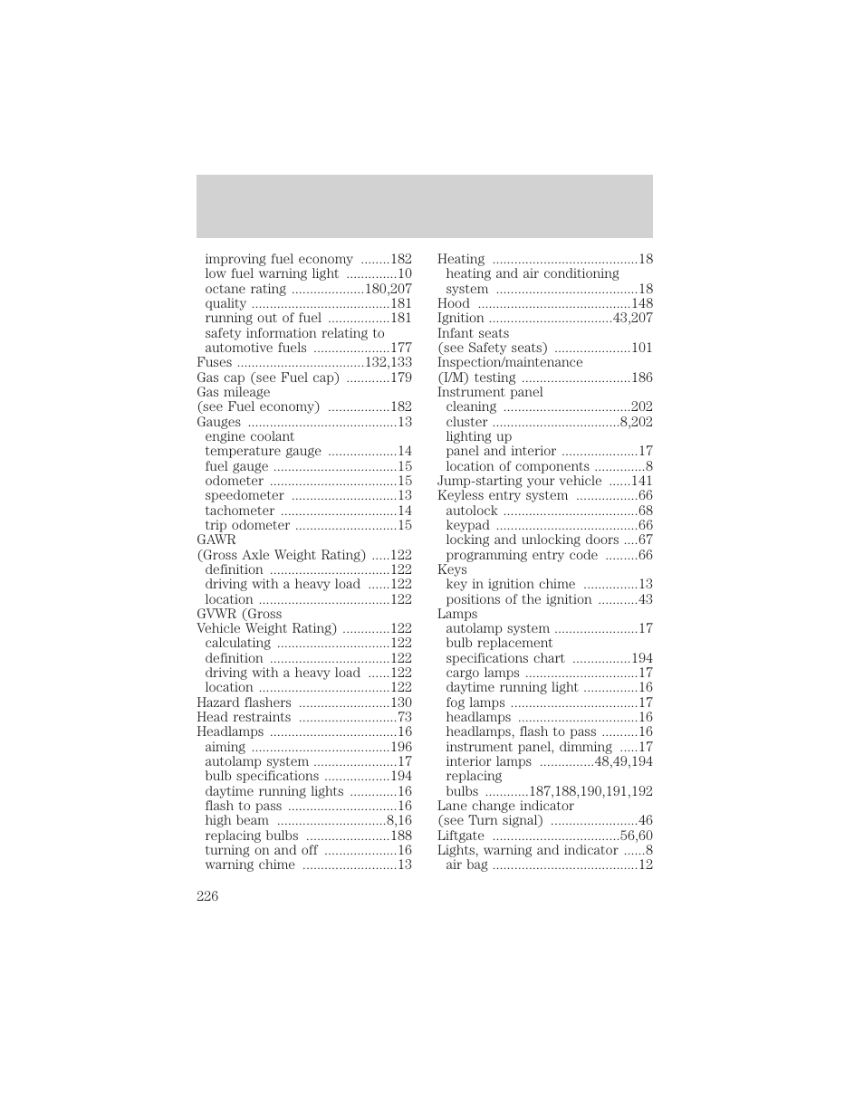 Index | Mercury Sable 2000 User Manual | Page 226 / 232