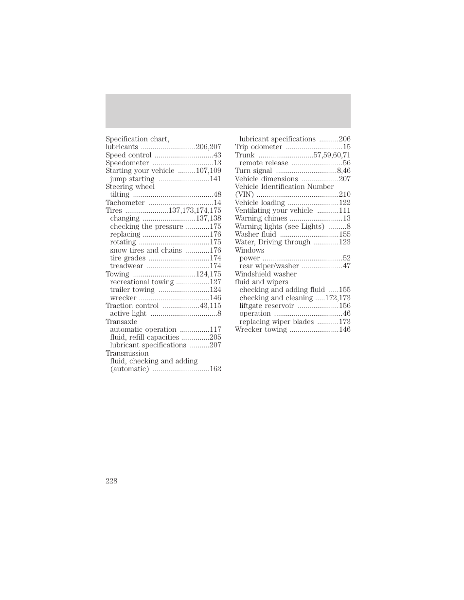 Index | Mercury Sable 2000 User Manual | Page 228 / 232