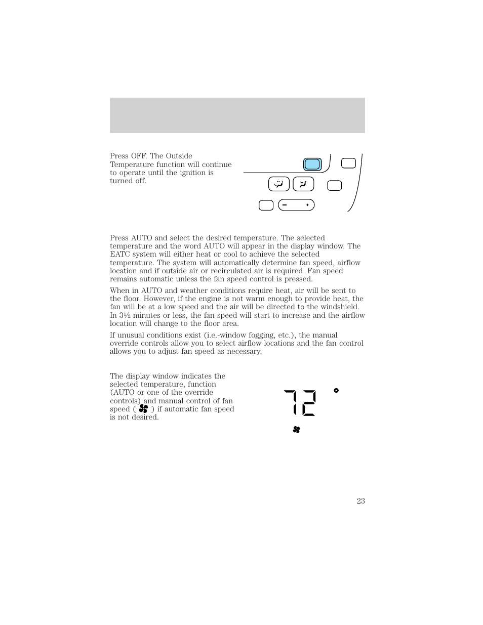 Auto fan, Controls and features | Mercury Sable 2000 User Manual | Page 23 / 232