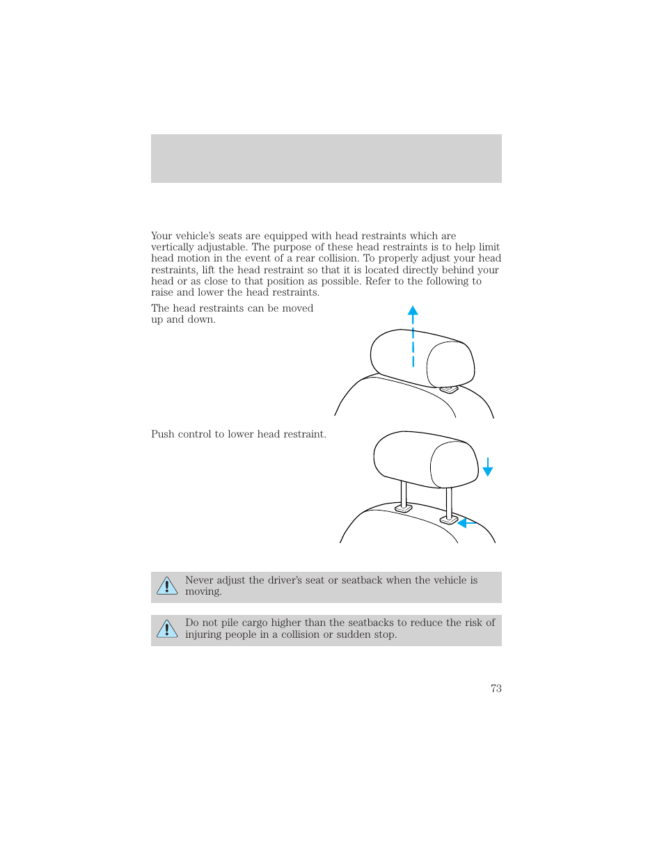 Seating and safety restraints | Mercury Sable 2000 User Manual | Page 73 / 232