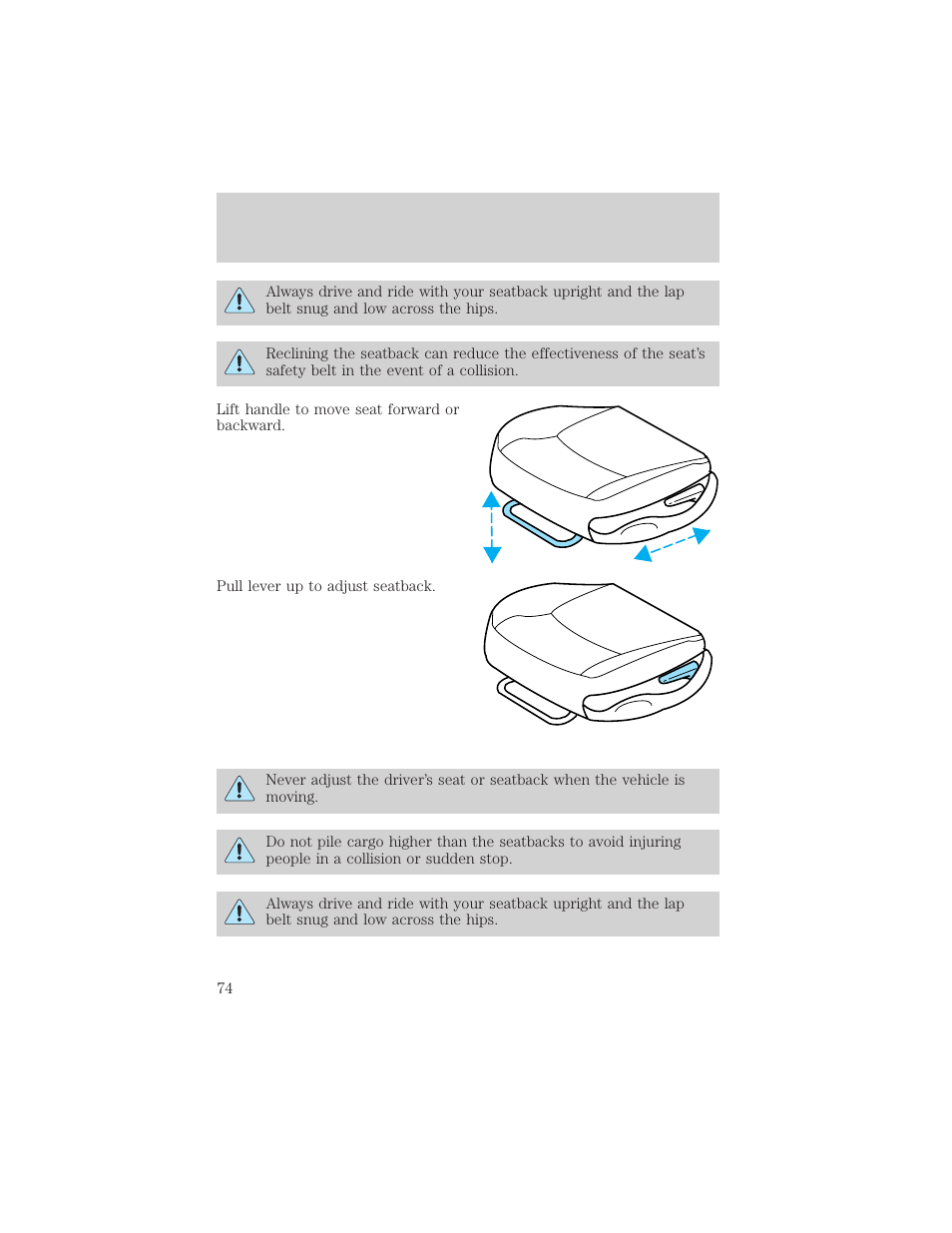 Seating and safety restraints | Mercury Sable 2000 User Manual | Page 74 / 232