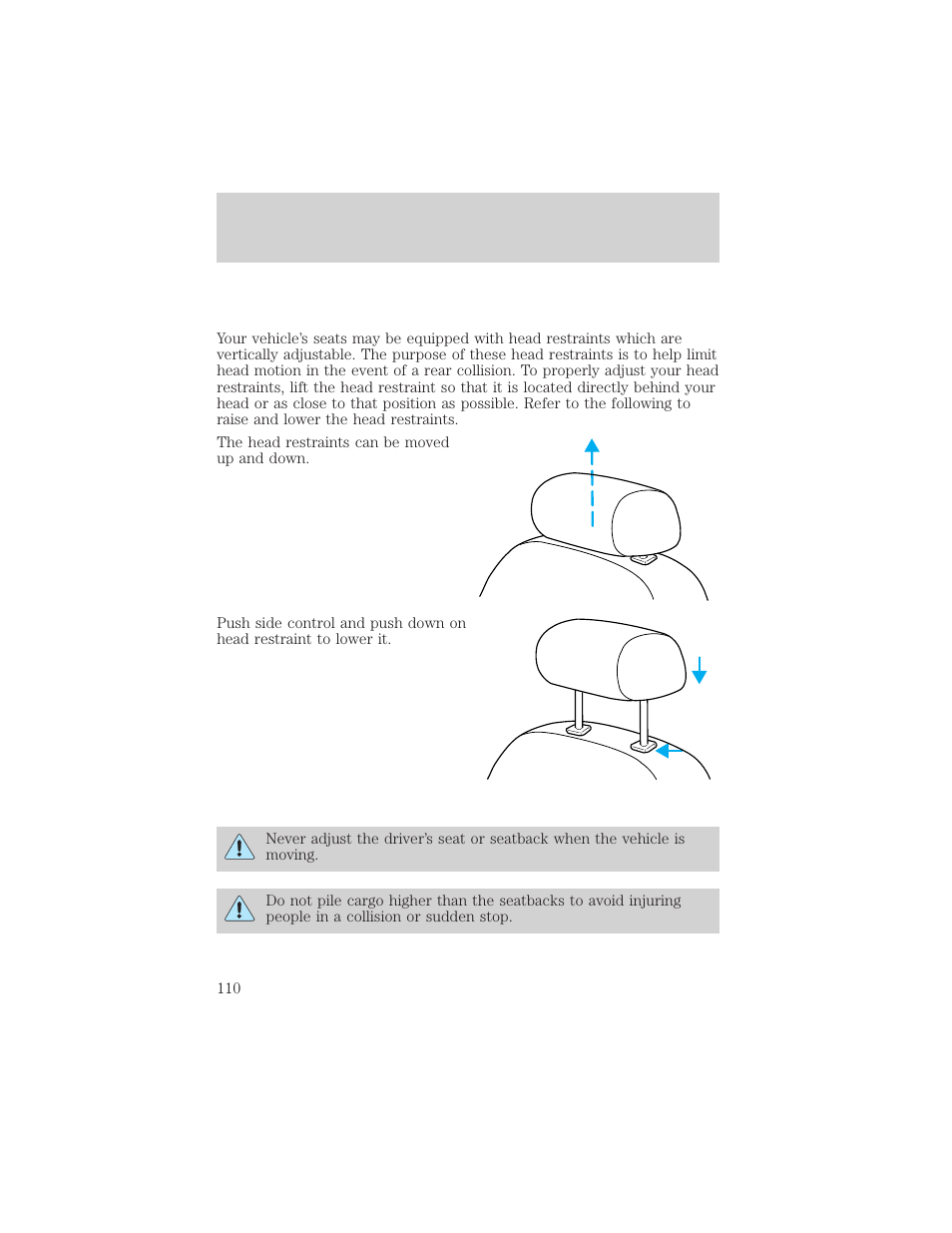 Seating and safety restraints | Mercury 1999 Villager User Manual | Page 110 / 264