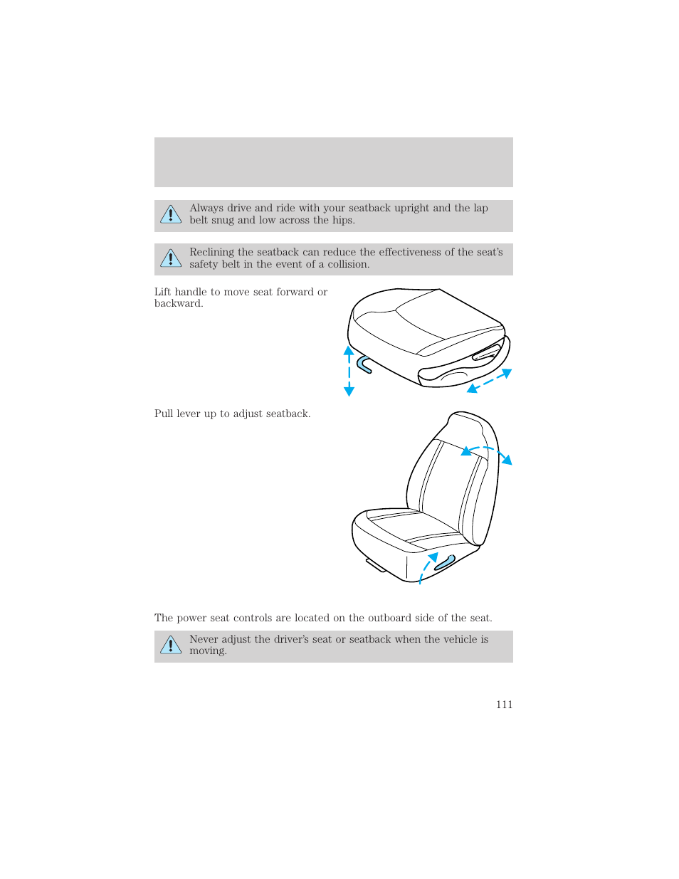 Seating and safety restraints | Mercury 1999 Villager User Manual | Page 111 / 264