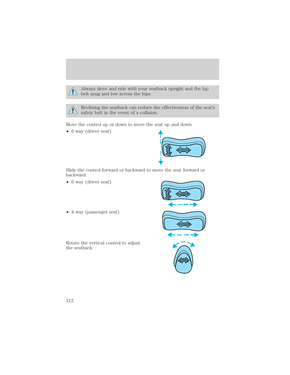 Seating and safety restraints | Mercury 1999 Villager User Manual | Page 112 / 264