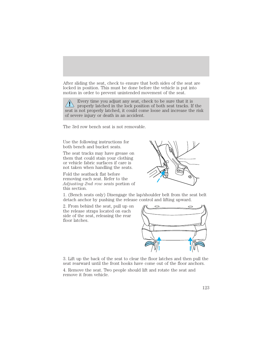 Seating and safety restraints | Mercury 1999 Villager User Manual | Page 123 / 264