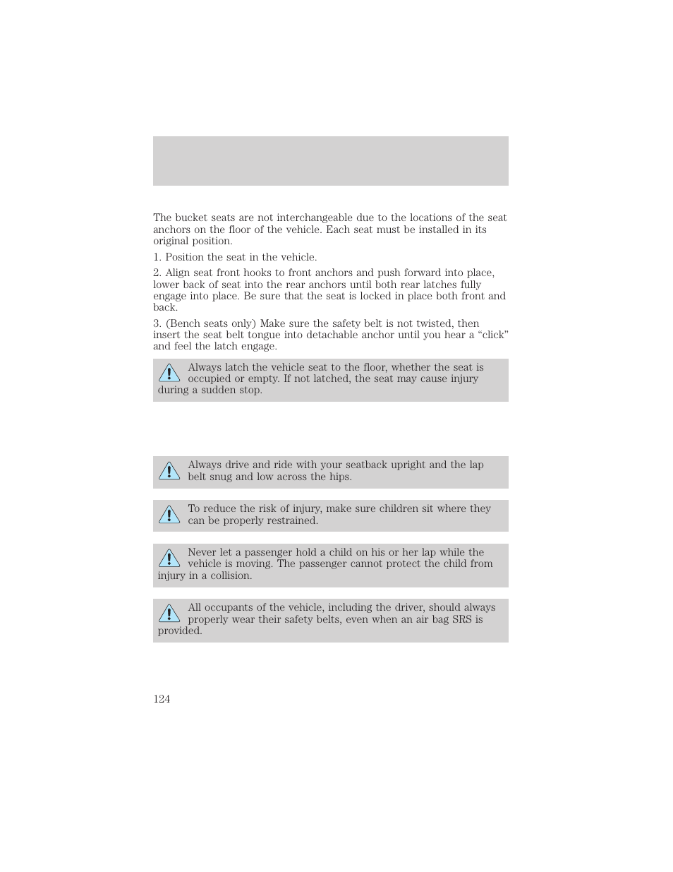 Seating and safety restraints | Mercury 1999 Villager User Manual | Page 124 / 264