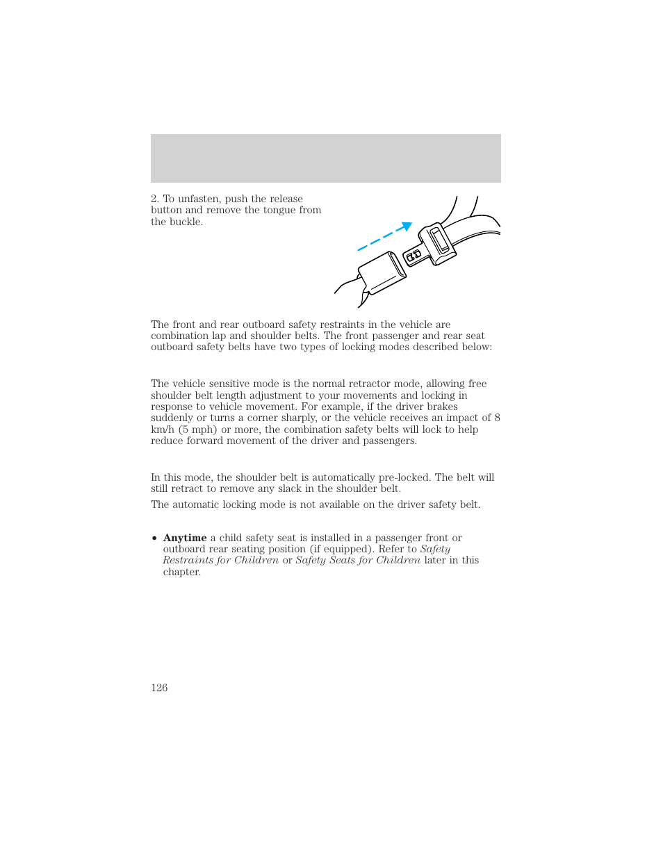 Seating and safety restraints | Mercury 1999 Villager User Manual | Page 126 / 264