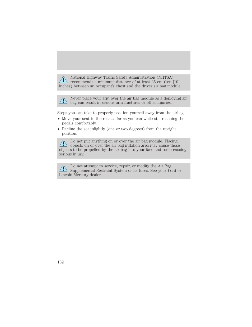 Seating and safety restraints | Mercury 1999 Villager User Manual | Page 132 / 264