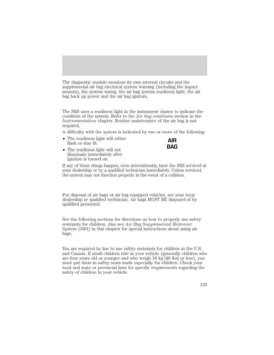 Seating and safety restraints | Mercury 1999 Villager User Manual | Page 135 / 264