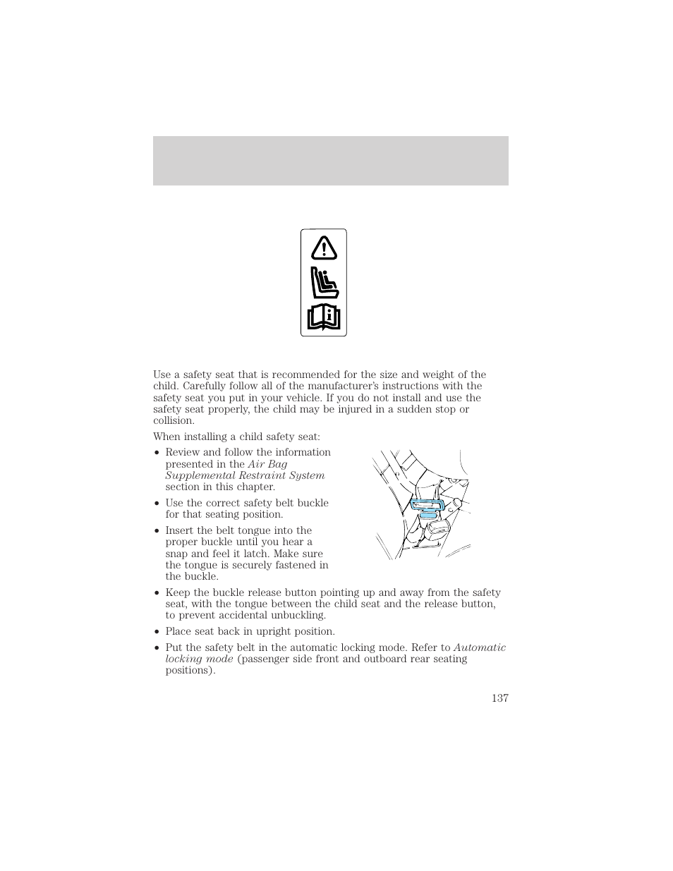 Seating and safety restraints | Mercury 1999 Villager User Manual | Page 137 / 264