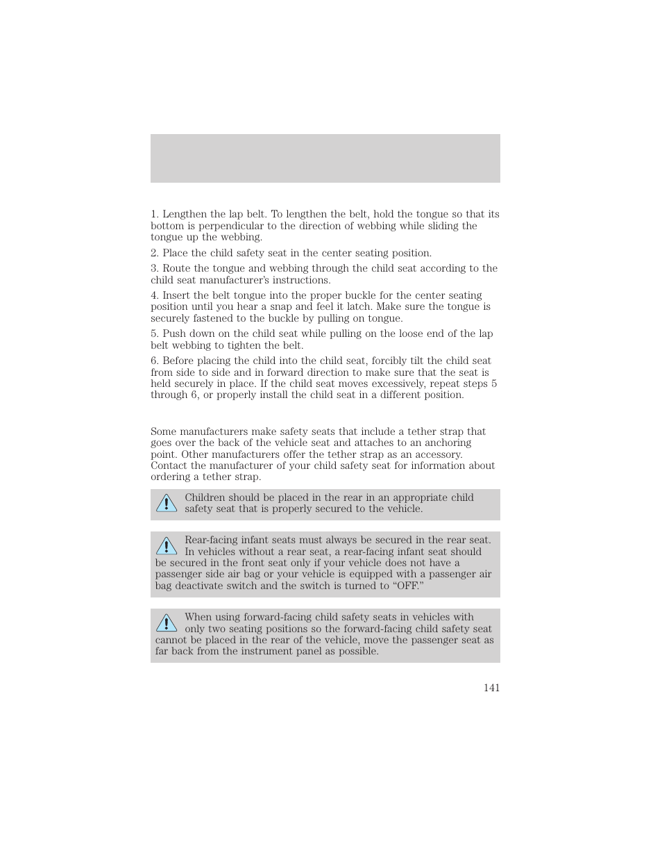 Seating and safety restraints | Mercury 1999 Villager User Manual | Page 141 / 264