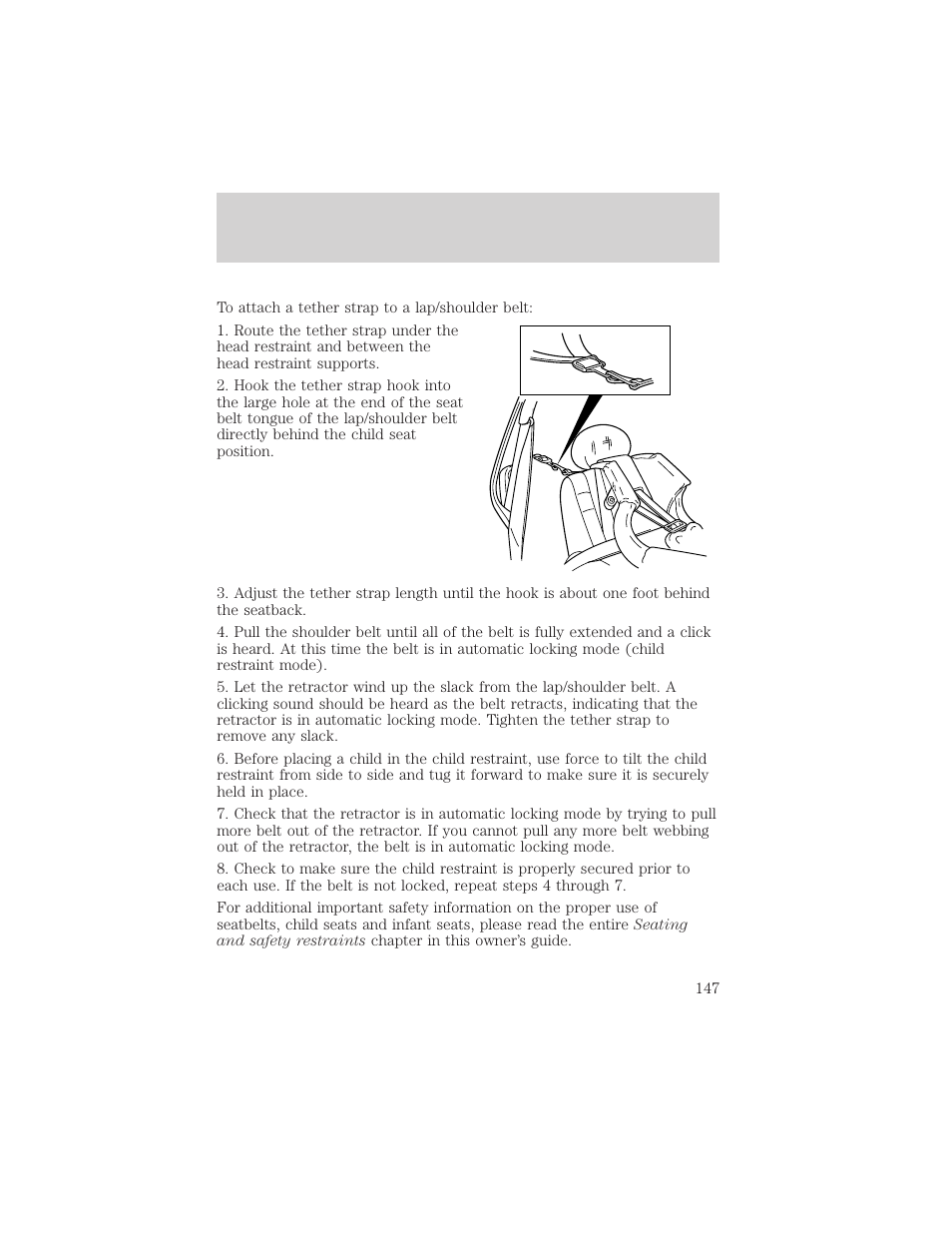 Seating and safety restraints | Mercury 1999 Villager User Manual | Page 147 / 264