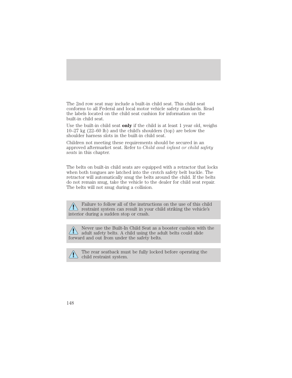 Seating and safety restraints | Mercury 1999 Villager User Manual | Page 148 / 264