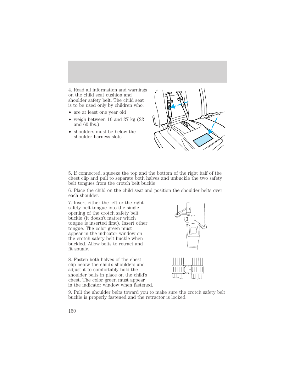 Seating and safety restraints | Mercury 1999 Villager User Manual | Page 150 / 264