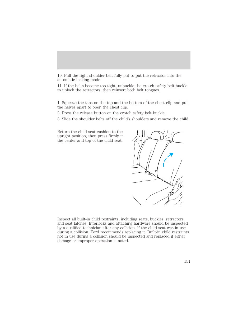 Seating and safety restraints | Mercury 1999 Villager User Manual | Page 151 / 264