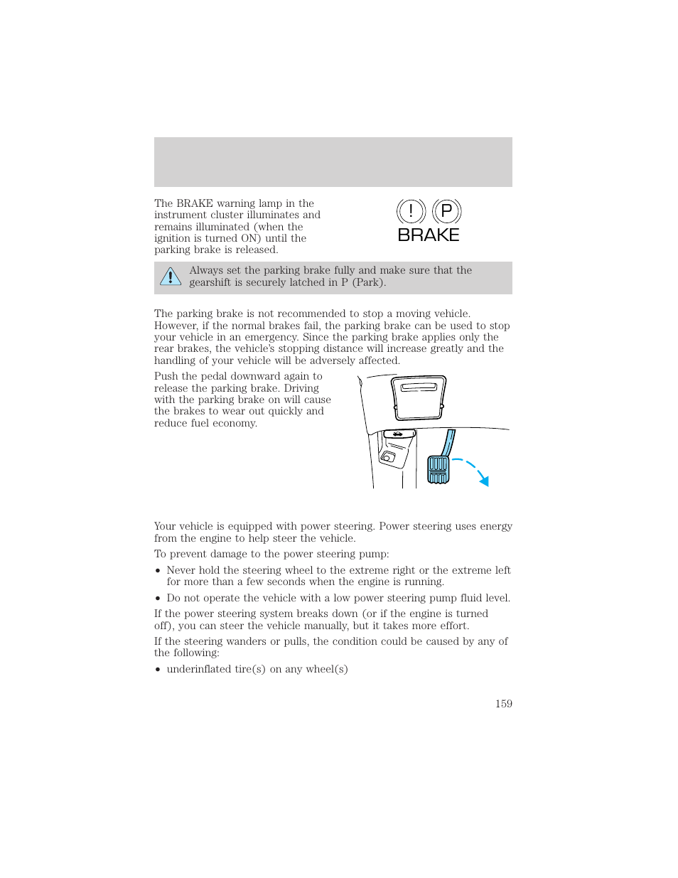 P! brake, Driving | Mercury 1999 Villager User Manual | Page 159 / 264