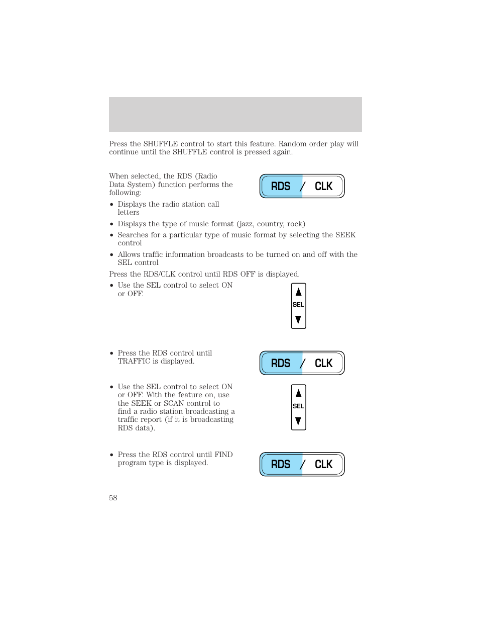 Rds / clk, Controls and features | Mercury 1999 Villager User Manual | Page 58 / 264