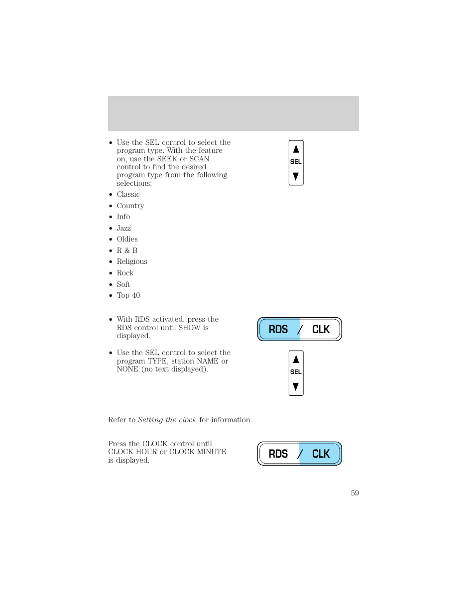 Rds / clk, Controls and features | Mercury 1999 Villager User Manual | Page 59 / 264