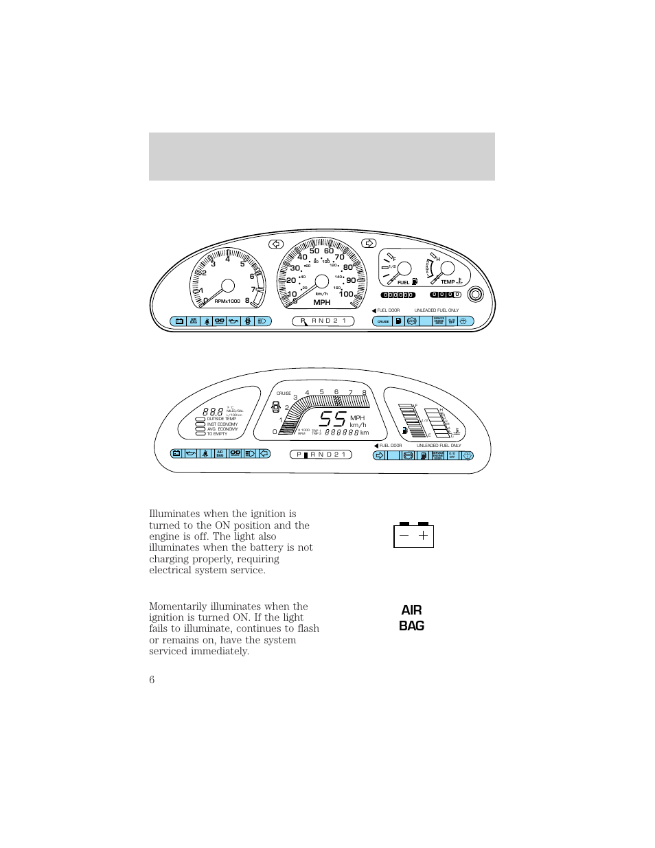 Instrumentation, Air bag | Mercury 1999 Villager User Manual | Page 6 / 264