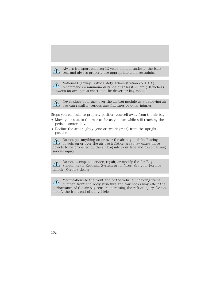 Seating and safety restraints | Mercury 2000 Grand Marquis User Manual | Page 102 / 224