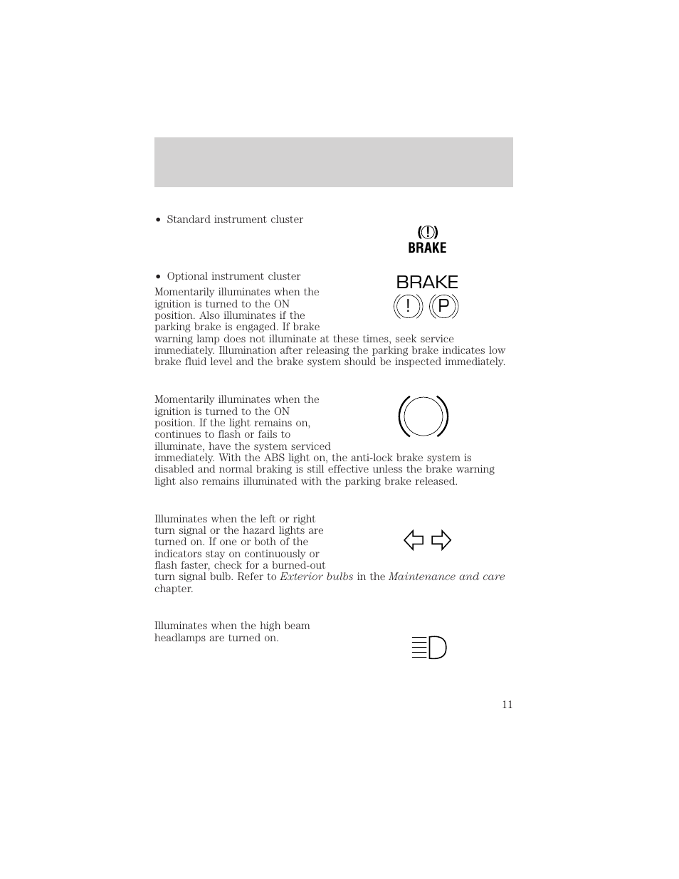 P! brake abs | Mercury 2000 Grand Marquis User Manual | Page 11 / 224