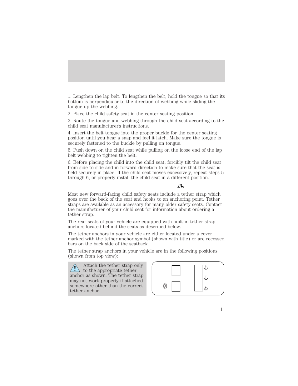 Seating and safety restraints | Mercury 2000 Grand Marquis User Manual | Page 111 / 224