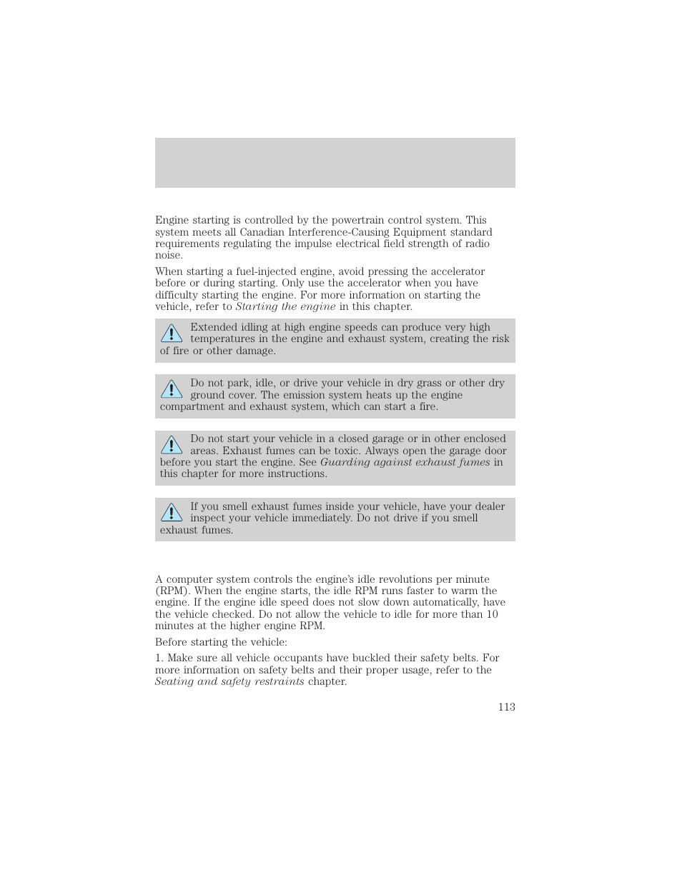 Starting | Mercury 2000 Grand Marquis User Manual | Page 113 / 224