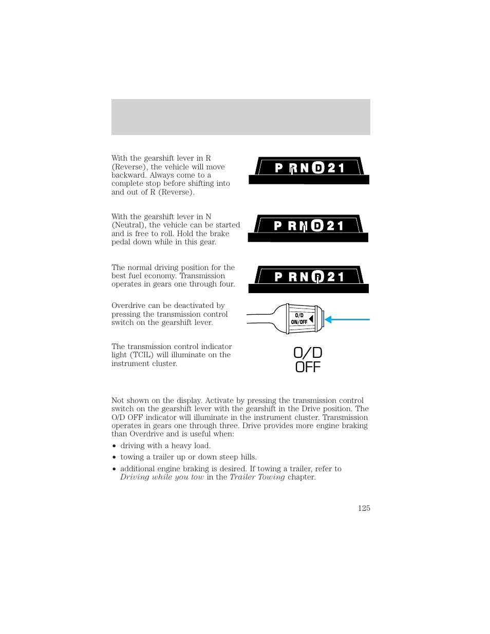 O/d off, Driving | Mercury 2000 Grand Marquis User Manual | Page 125 / 224