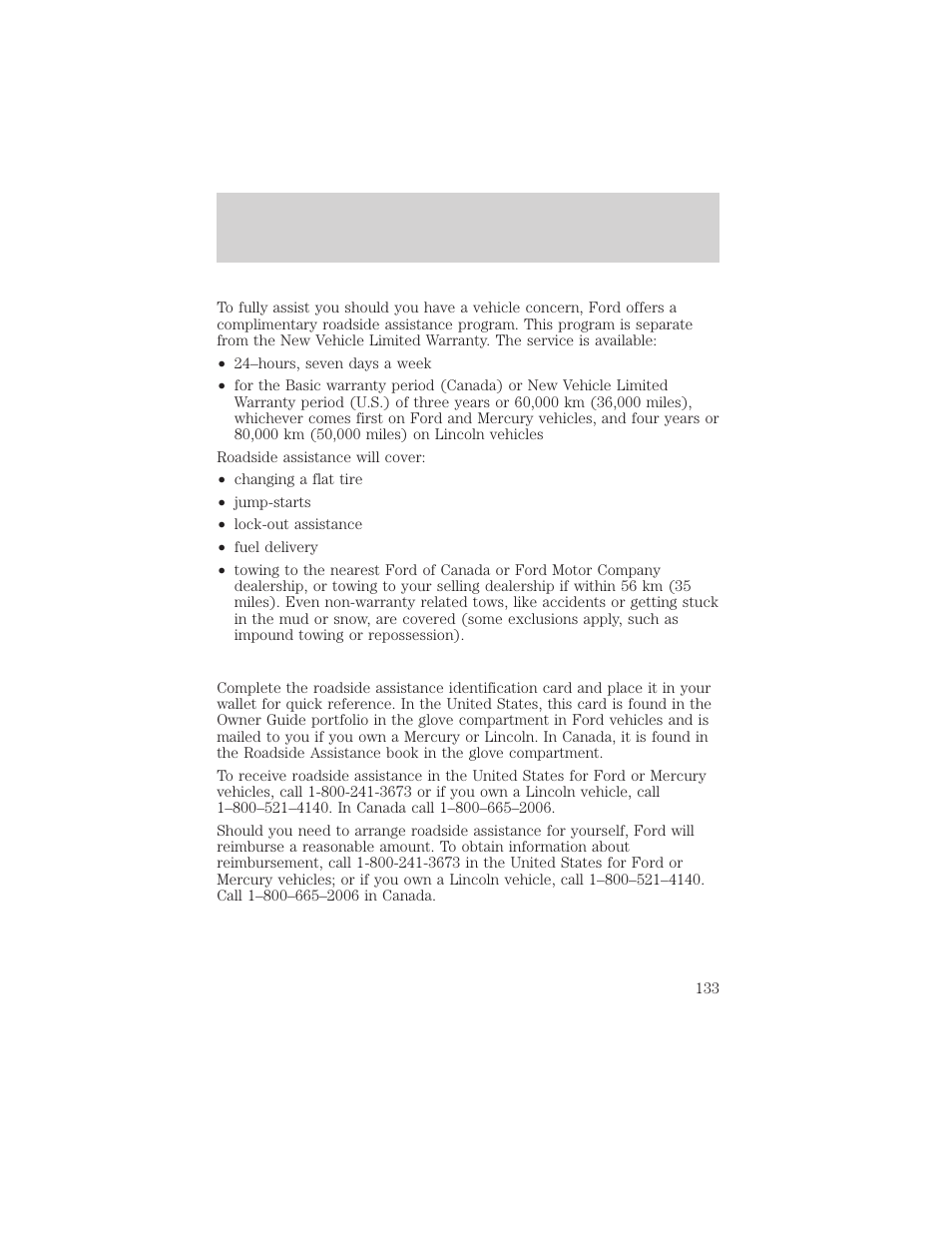 Roadside emergencies | Mercury 2000 Grand Marquis User Manual | Page 133 / 224