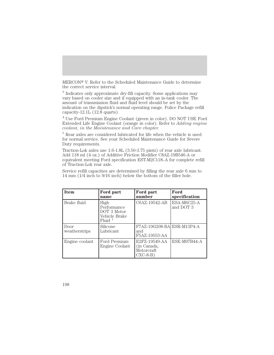 Capacities and specifications | Mercury 2000 Grand Marquis User Manual | Page 198 / 224