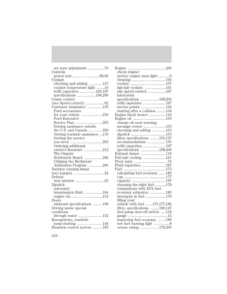 Index | Mercury 2000 Grand Marquis User Manual | Page 216 / 224