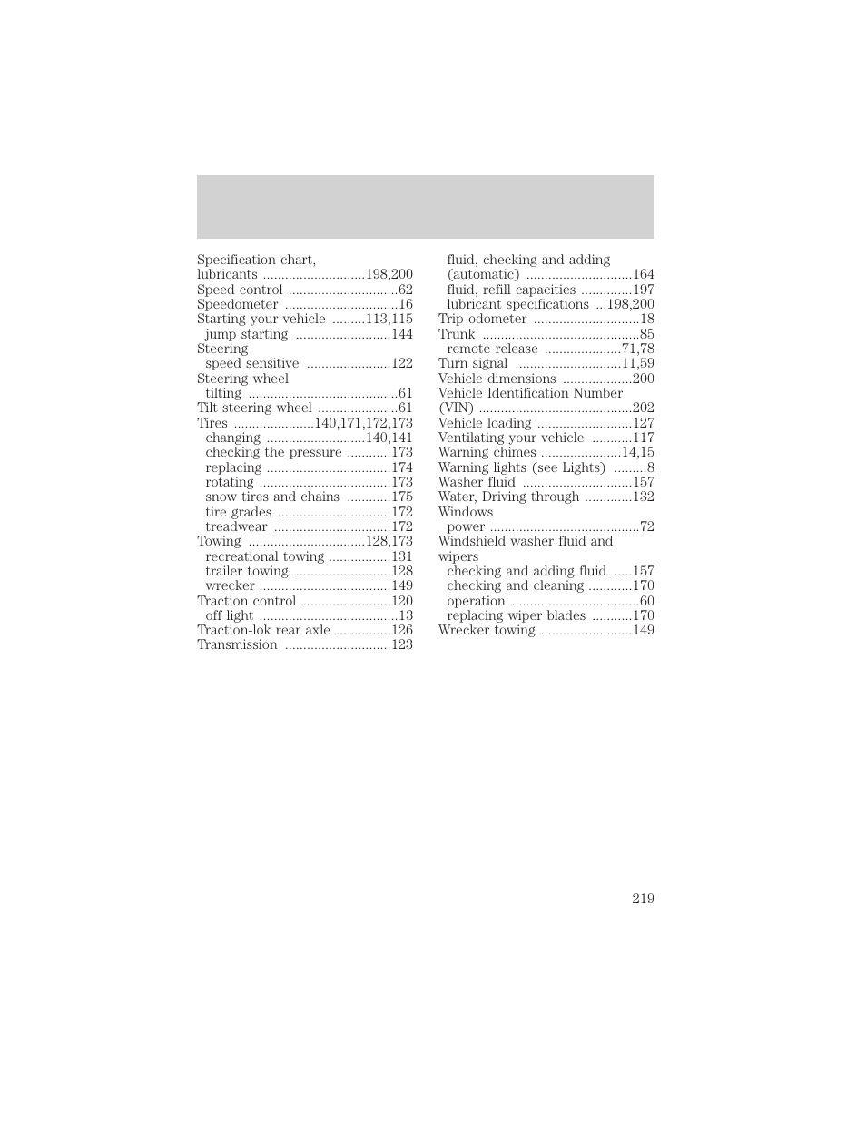 Index | Mercury 2000 Grand Marquis User Manual | Page 219 / 224