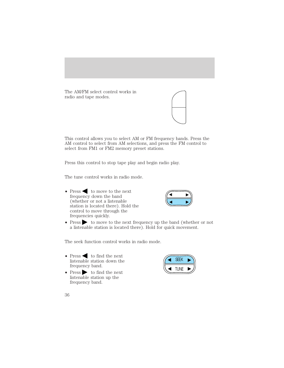 Am fm, Controls and features | Mercury 2000 Grand Marquis User Manual | Page 36 / 224