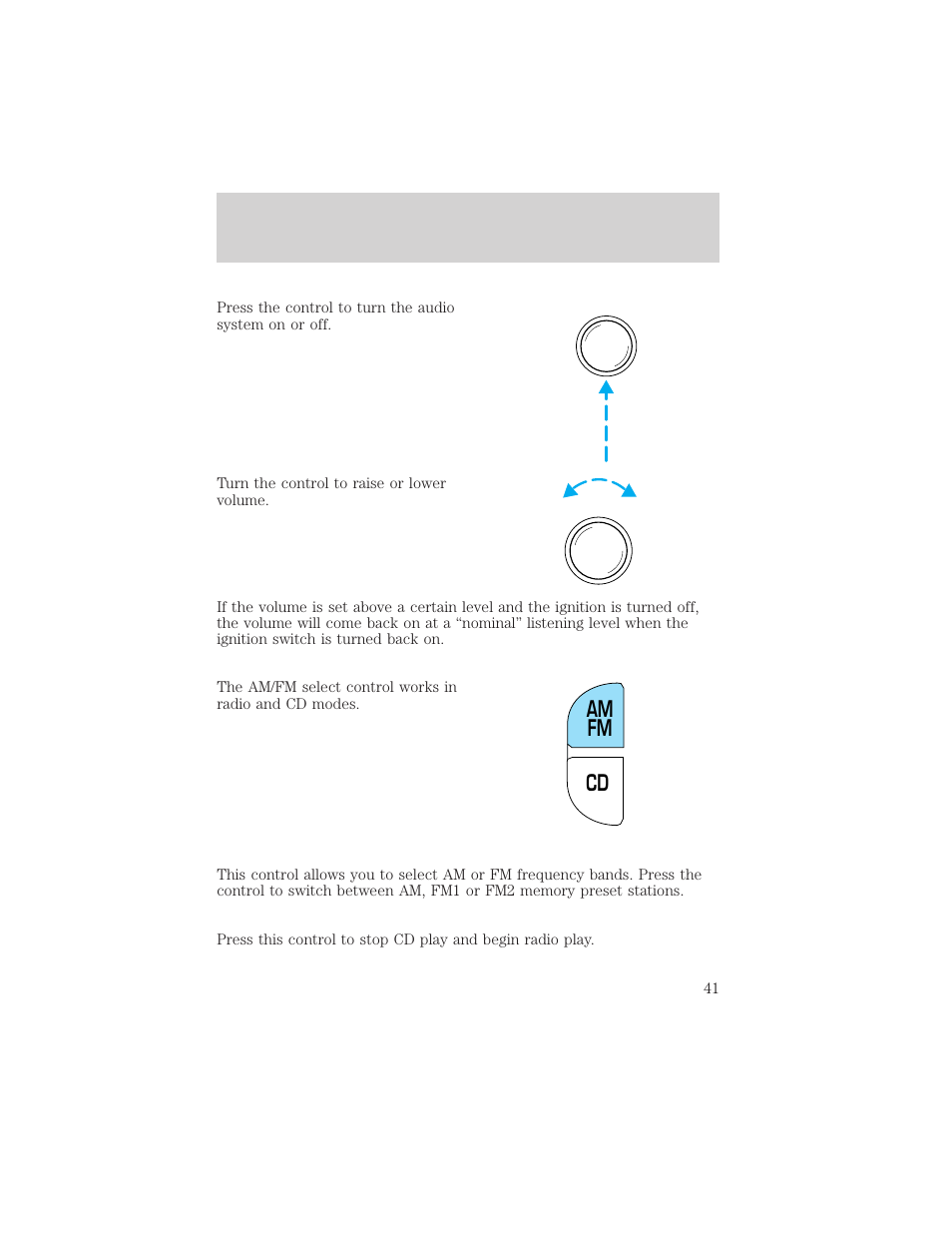 Cd am fm, Controls and features | Mercury 2000 Grand Marquis User Manual | Page 41 / 224