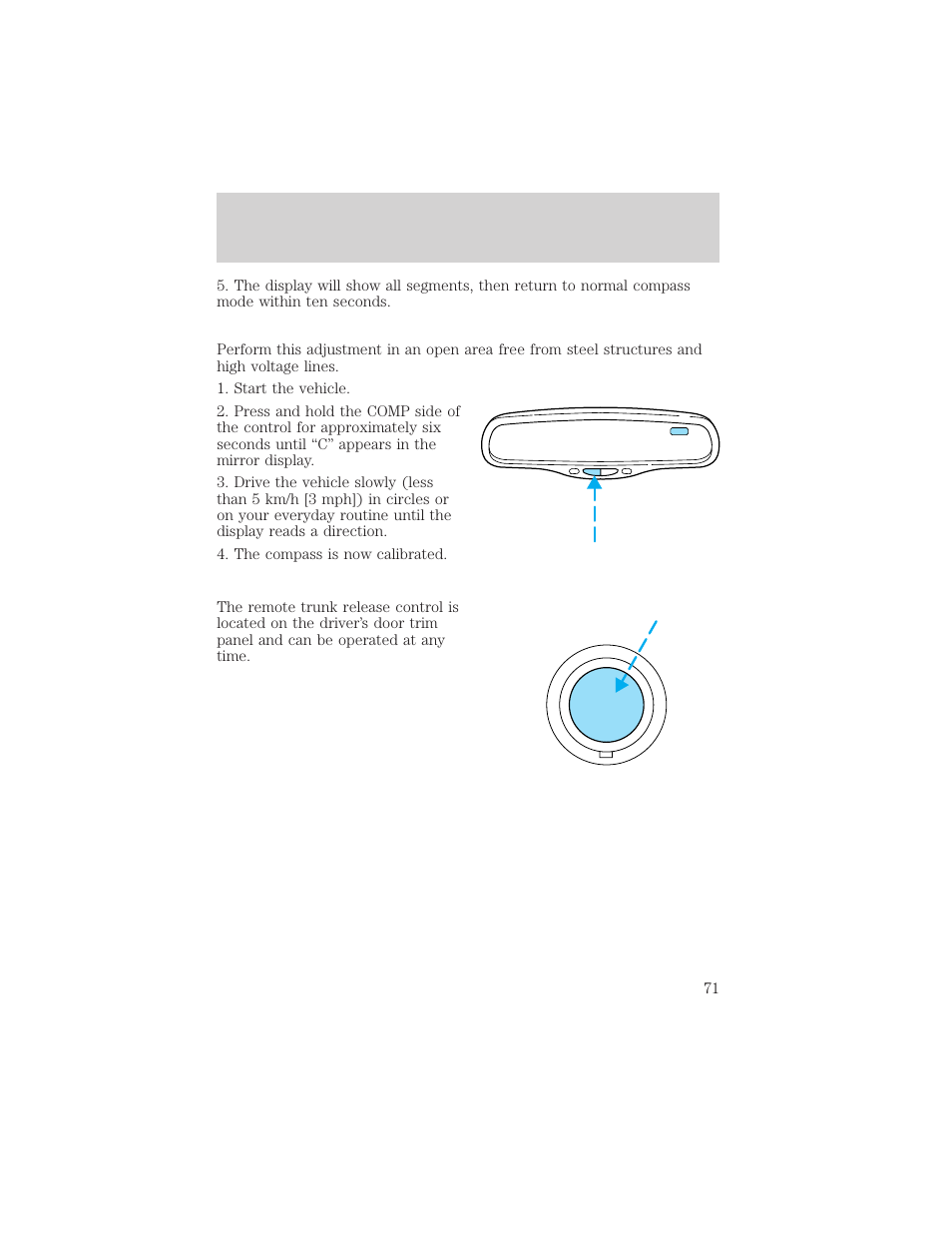 Controls and features, Tr un k | Mercury 2000 Grand Marquis User Manual | Page 71 / 224