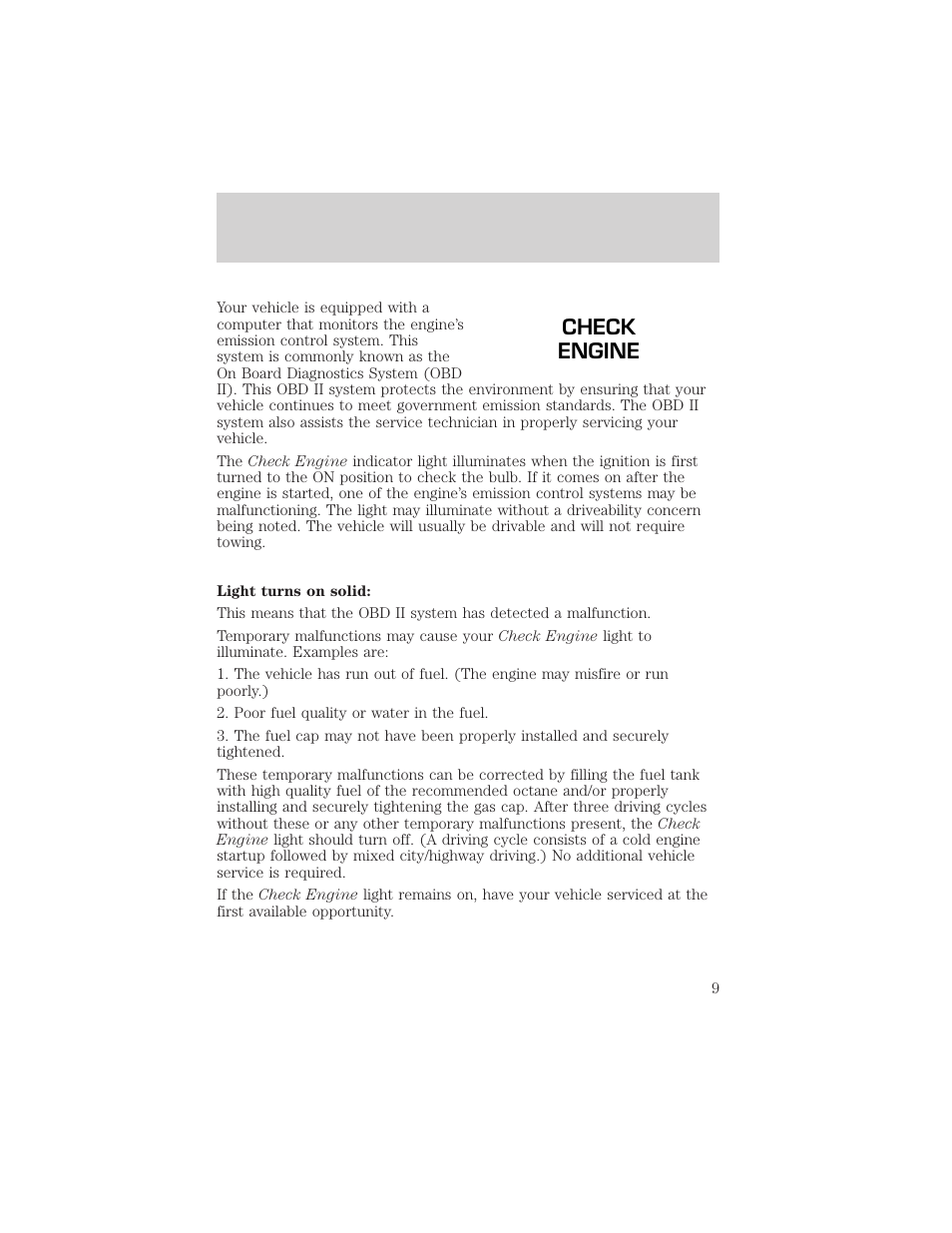 Check engine, Instrumentation | Mercury 2000 Grand Marquis User Manual | Page 9 / 224