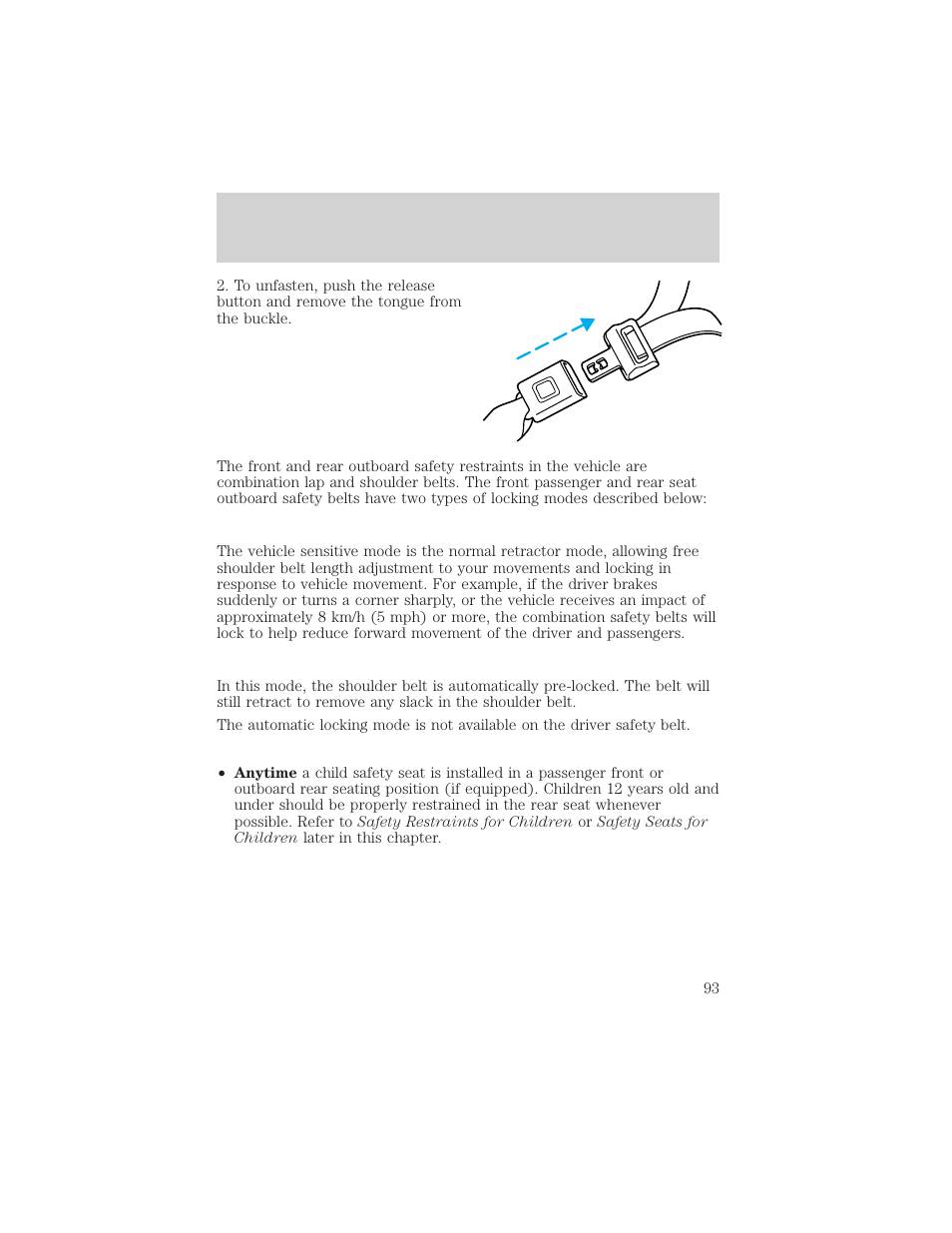 Seating and safety restraints | Mercury 2000 Grand Marquis User Manual | Page 93 / 224