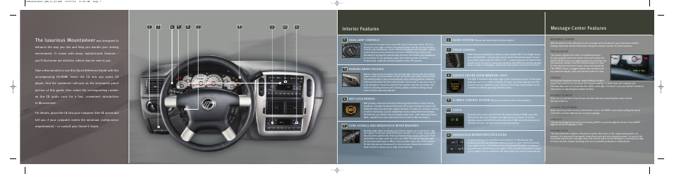 The luxurious mountaineer, Interior features, Message center features | Mercury 2003 User Manual | Page 2 / 2