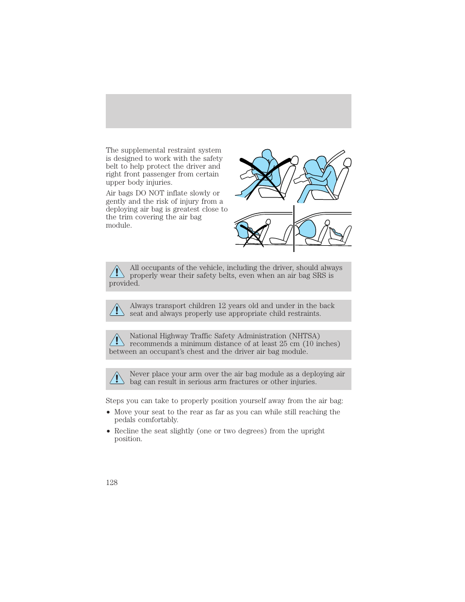 Seating and safety restraints | Mercury Mountaineer 2001 User Manual | Page 128 / 280