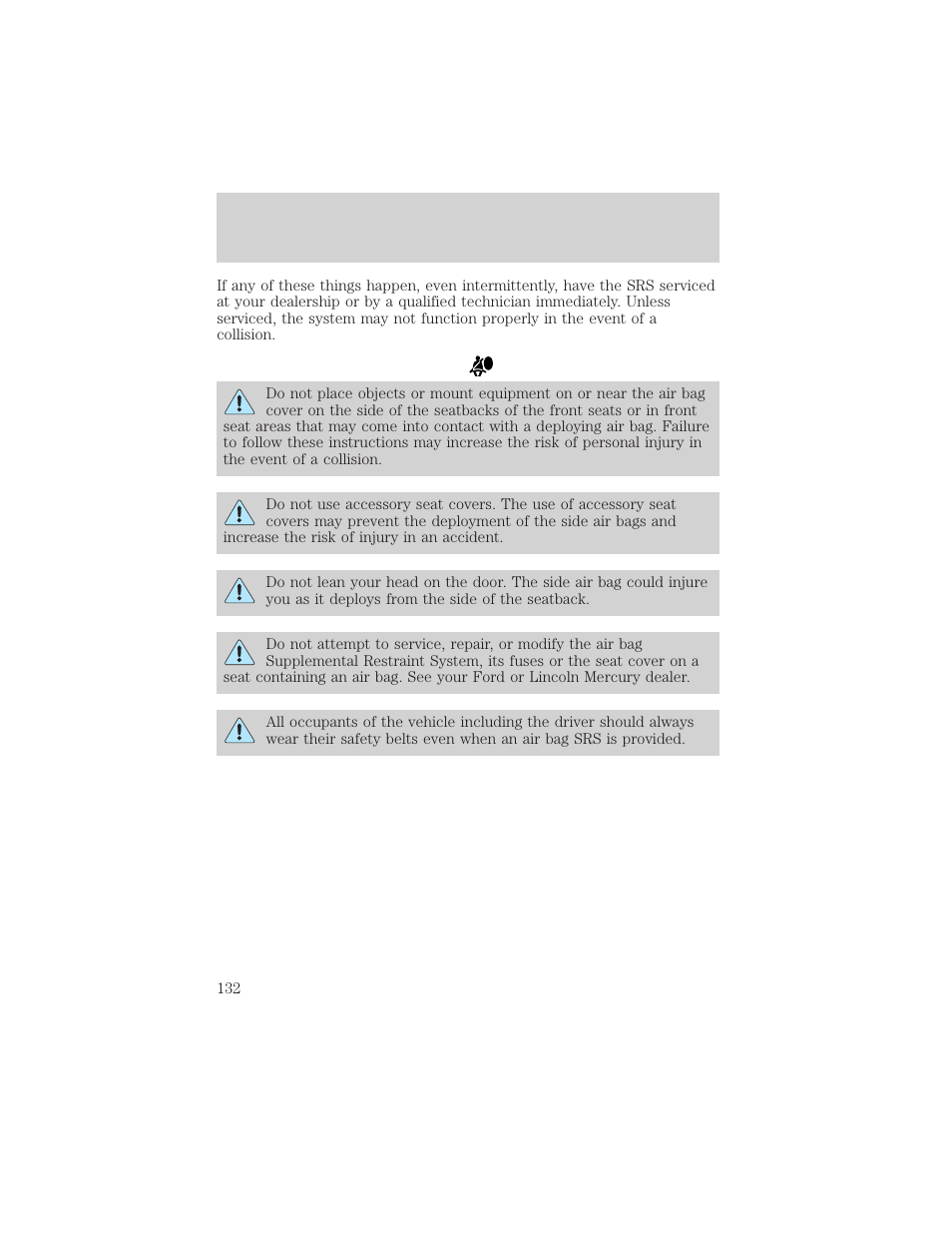 Seating and safety restraints | Mercury Mountaineer 2001 User Manual | Page 132 / 280