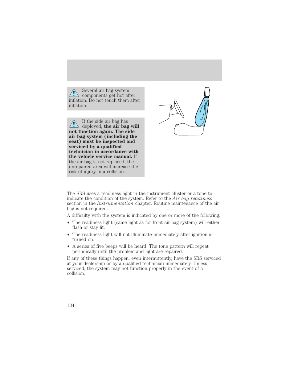 Seating and safety restraints | Mercury Mountaineer 2001 User Manual | Page 134 / 280