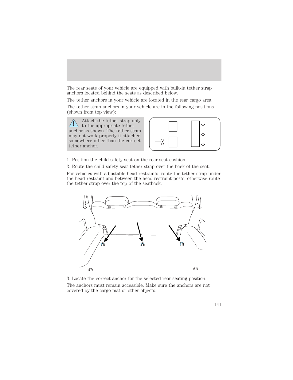 Seating and safety restraints | Mercury Mountaineer 2001 User Manual | Page 141 / 280