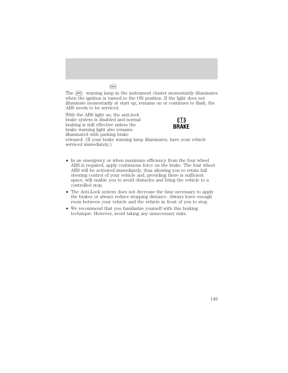 Driving, Brake | Mercury Mountaineer 2001 User Manual | Page 149 / 280