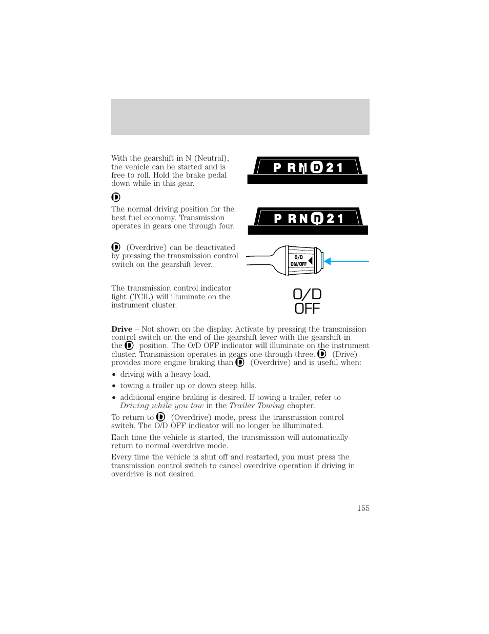 O/d off, Driving | Mercury Mountaineer 2001 User Manual | Page 155 / 280