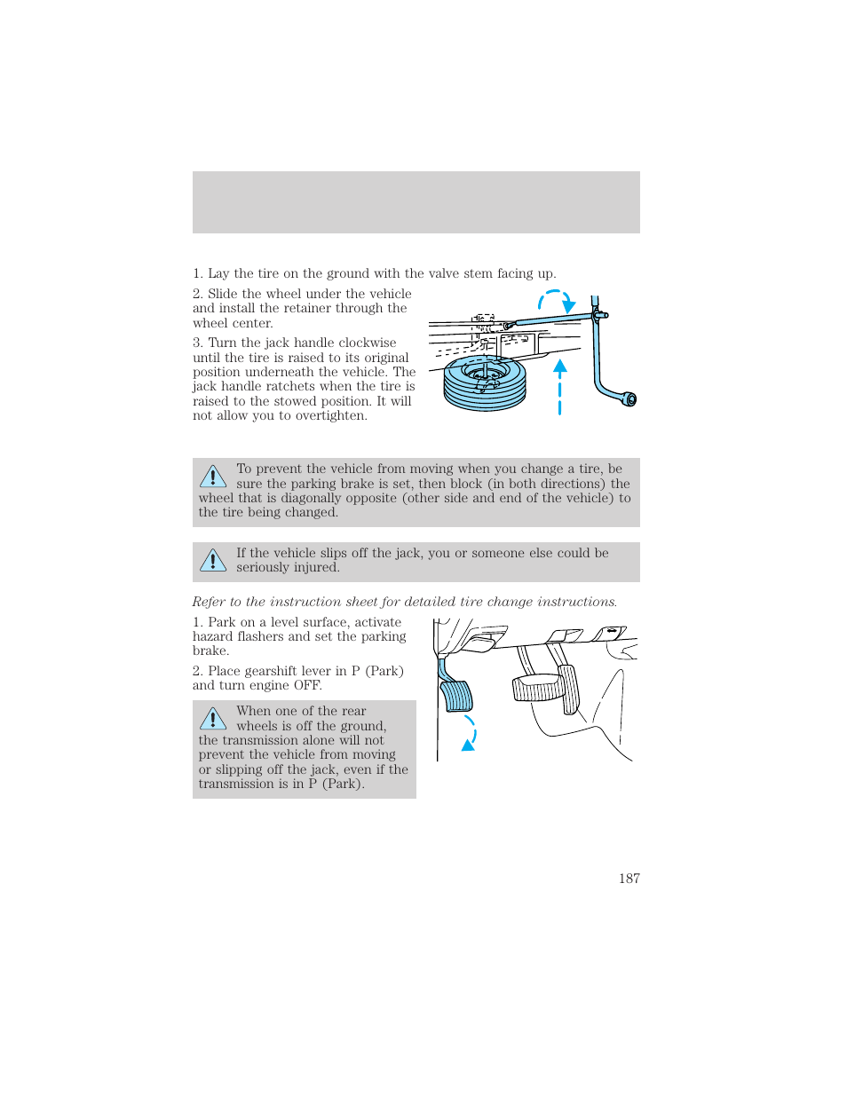 Roadside emergencies | Mercury Mountaineer 2001 User Manual | Page 187 / 280