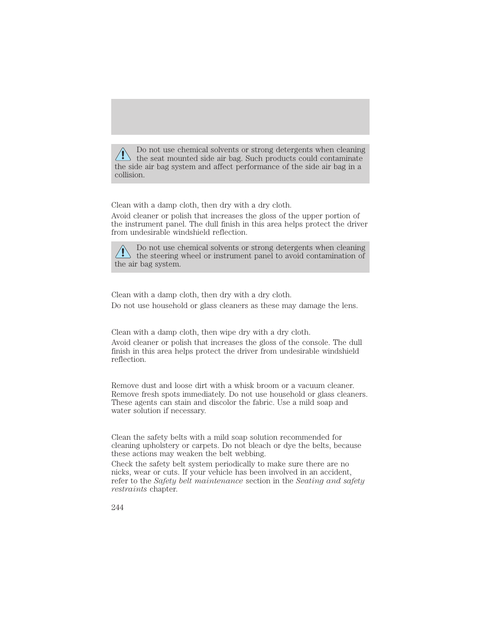 Maintenance and care | Mercury Mountaineer 2001 User Manual | Page 244 / 280