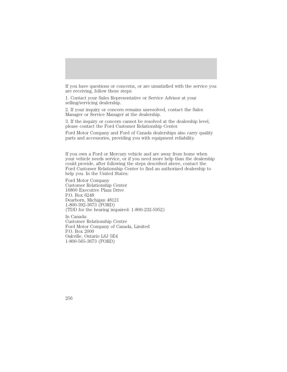 Customer assistance | Mercury Mountaineer 2001 User Manual | Page 256 / 280