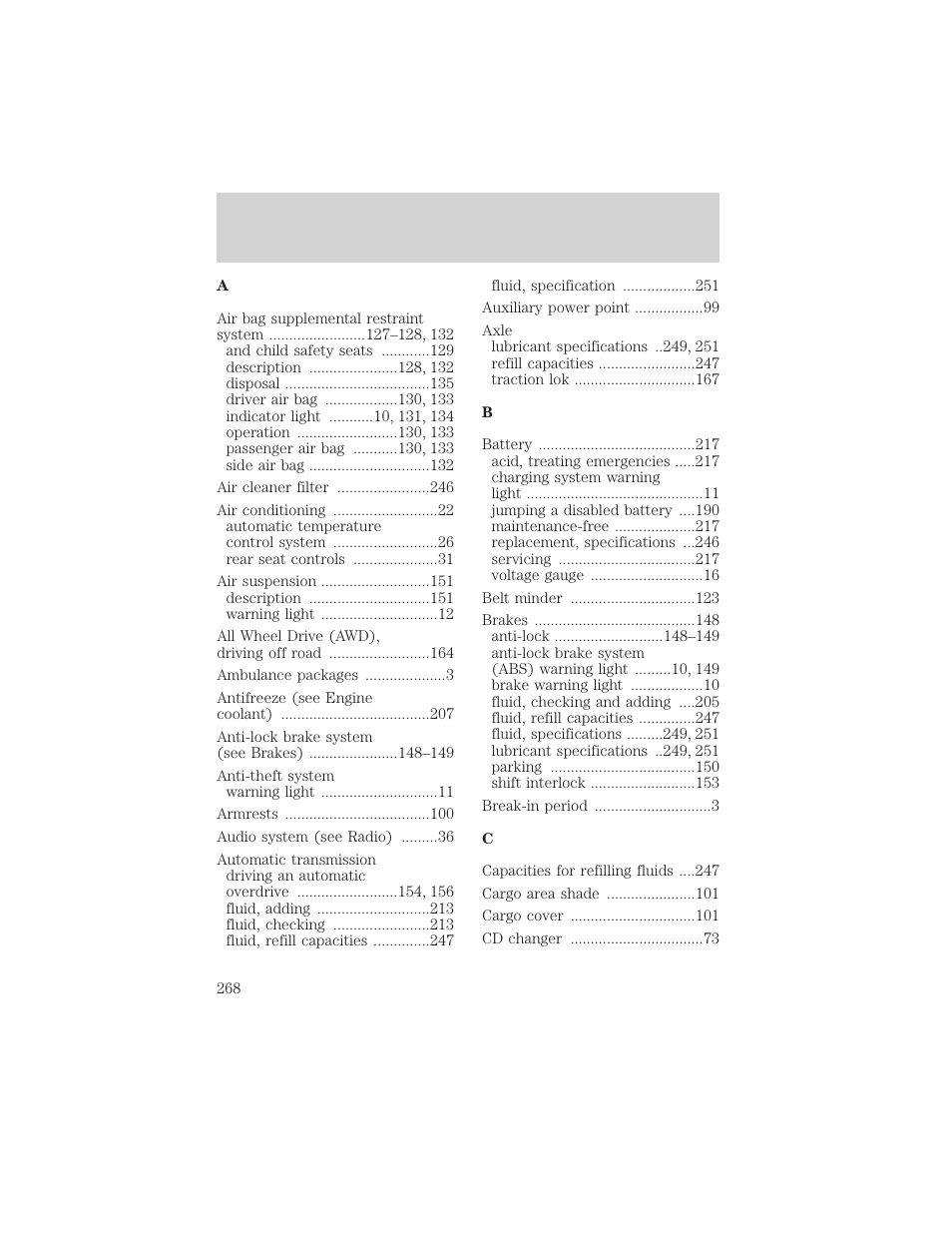 Index | Mercury Mountaineer 2001 User Manual | Page 268 / 280